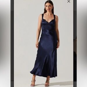 ASTR Aeris Satin Lace Trim Maxi Dress